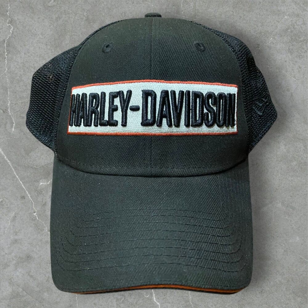 Harley Davidson New Era 39Thirty Box Logo Black Mesh Hat Cap Unisex L/XL